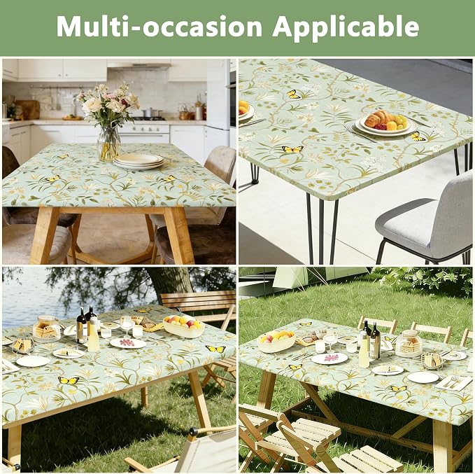 Rectangle Picnic Table Cloth, Elastic Waterproof Fitted Vinyl Tablecloths - Image 7