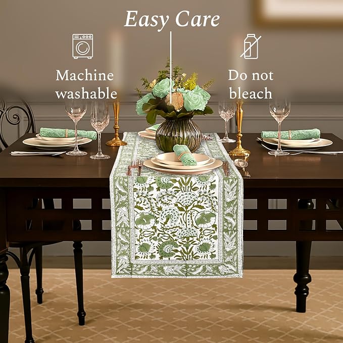 CPC Cotton Table Runner 16x72 Inch Block Printed Long Fall Table Runner - Image 2