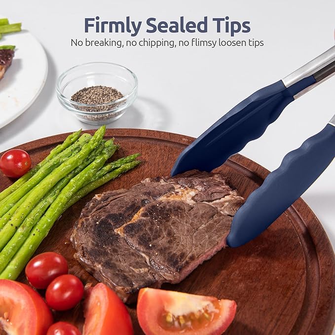 Silicone-Tipped Kitchen Tongs with Lock, Midnight Blue