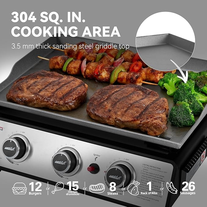 Royal Gourmet PD1301S Portable 3-Burner Tabletop Gas Griddle, 500 BTU Cooking - Image 6
