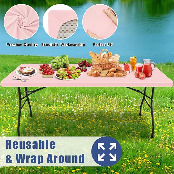 Spandex 8 Foot Rectangle Table Cloth 6 Pack, Elastic Fitted Tablecloths - Image 5