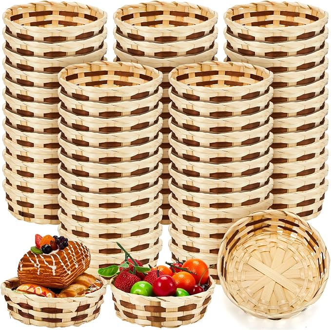 Sintuff 60 Pcs Small Woven Basket Round Bamboo Gift Baskets 6. 5 x 2 Inches by Sintuff