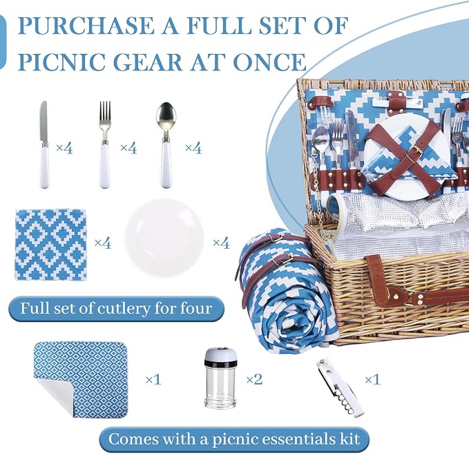 Neti Neti Wicker Picnic Basket for 4 - Image 5