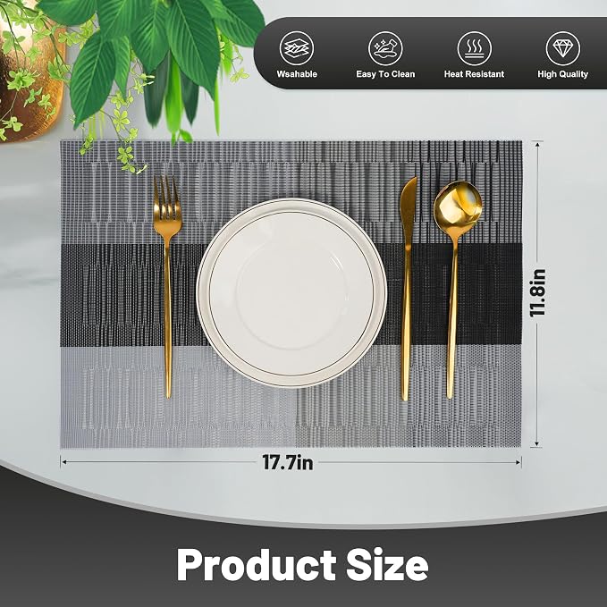 Placemats Set of 12，Non-Slip PVC Weave Table Mats Easy to Clean，Heat Resistant - Image 2