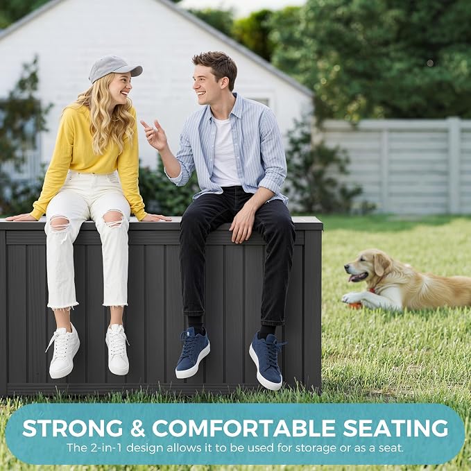NUNU LAB 151 Gallon Outdoor Storage Box, Resin Large Sturdy Deck Box, Backyard - Image 3