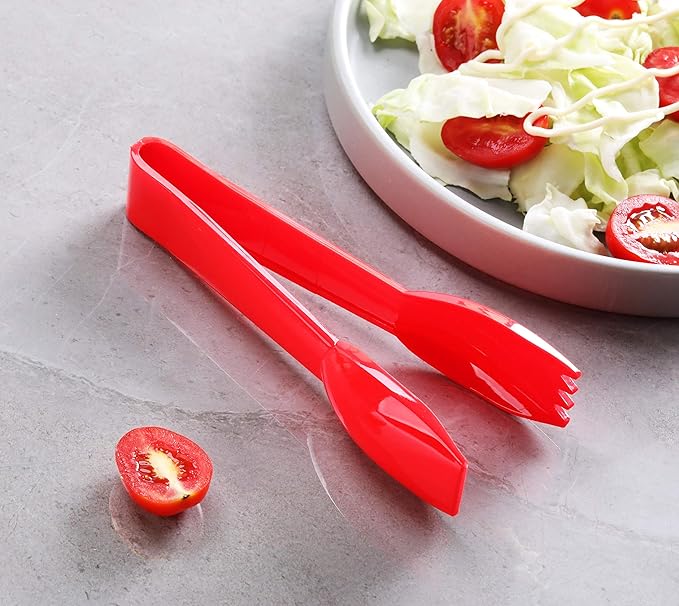 Serving Tongs, Red Food-Safe Polycarbonate, 6 x 6 Inch