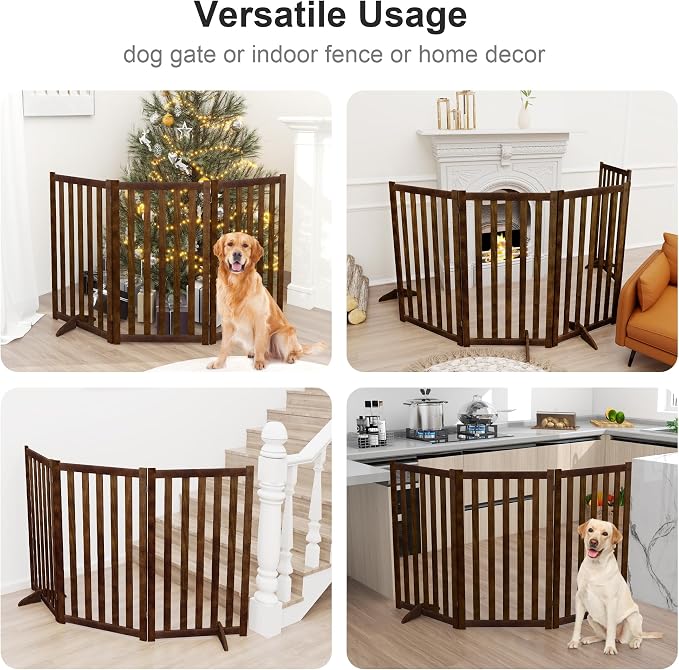 36" Height Extra Tall Freestanding Pet Gate, Solid Wood Folding Safety Fence - Image 4