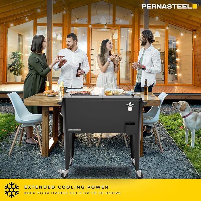 Permasteel 80 Quart Party Cooler, Rolling Ice Chest - Image 4