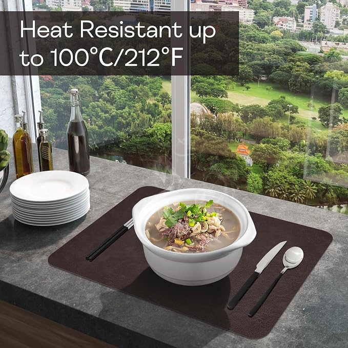 Faux Leather Placemats Set of 6 Table Mats Heat Resistant Reversible Place Mats - Image 5