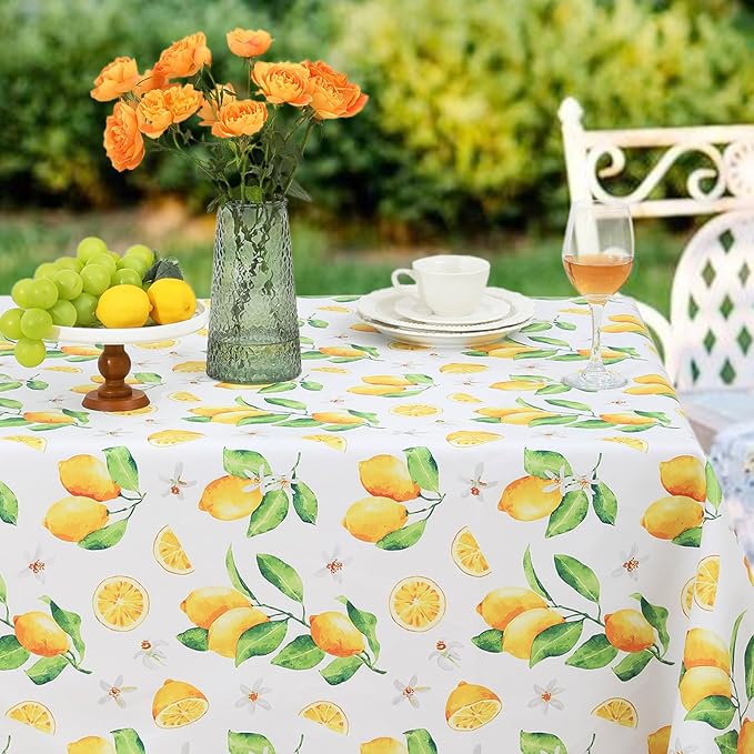 Romanstile Summer Rectangle Plastic Tablecloth, 100% Waterproof Oil-Proof Lemon - Image 7