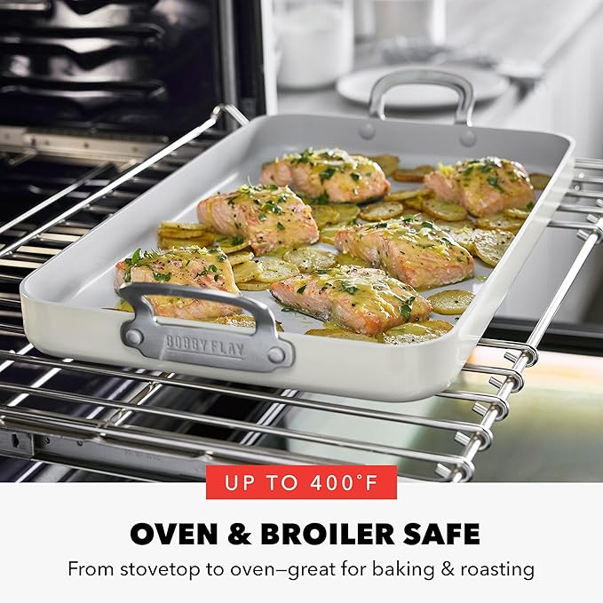 Nonstick Double Burner Griddle, 18 x 11 Inch Cream Ceramic
