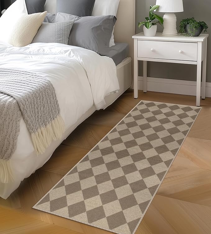 Easy Jute Checkered Runner Rug, 2x6 Brown Modern Washable Rugs Runner - Image 7