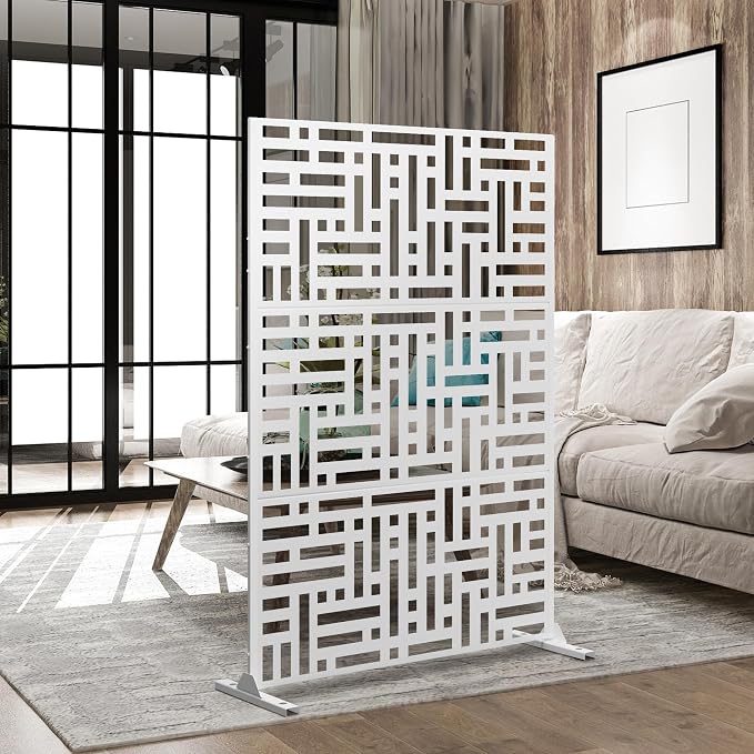 Metal Privacy Screen Outdoor 72" H×47" W, Freestanding Decorative Privacy Screen - Image 6