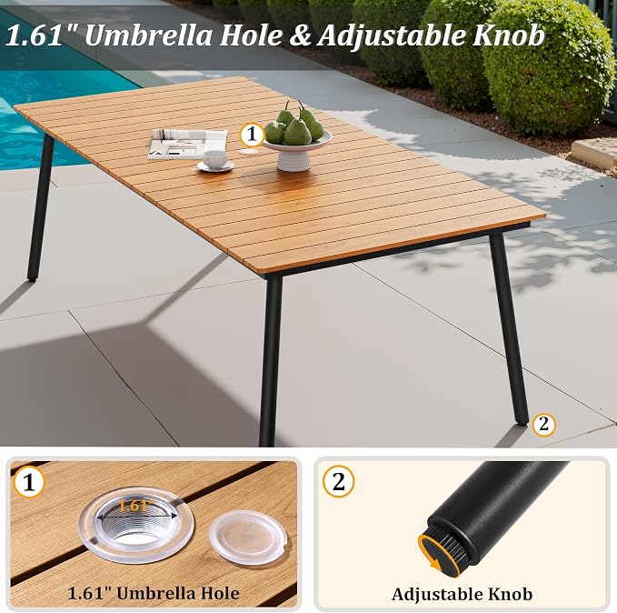 83" Patio Outdoor Dining Table for 6-8, Weather-Resistant Wood-Grain Top - Image 8