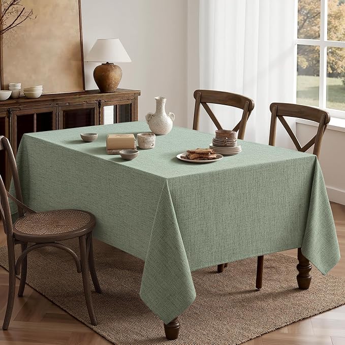 MIULEE Sage Green Linen Polyester Tablecloth 60x84 Inch Spring Rectangle Table - Image 6