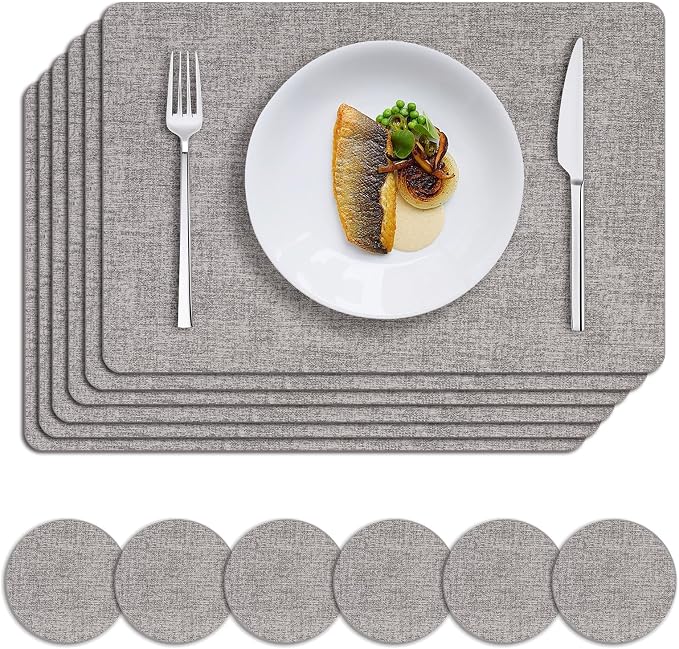 MOSAYT Faux Leather Placemats Set of 6, Heat Resistant Wipeable Washable Vinyl by MOSAYT