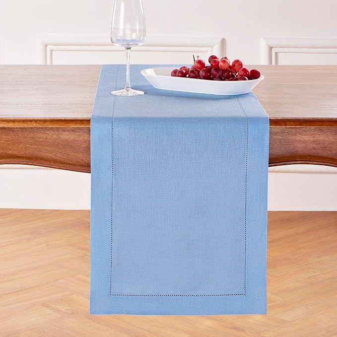 Solino Home Linen Cornflower Blue Table Runner 132 Inches Long by SolinoHome