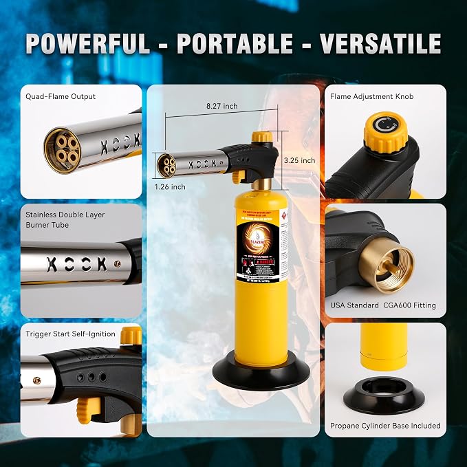 BLAZEAL Propane Torch Kit with 1x MAPP Gas, 4-Flame Blow Torch Head with - Image 2