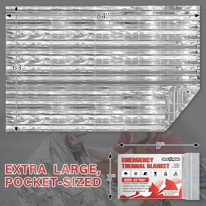 SecuCaptain Survival Emergency Thermal Blankets: 75 Pack Extra Large 84” x63” - Image 2