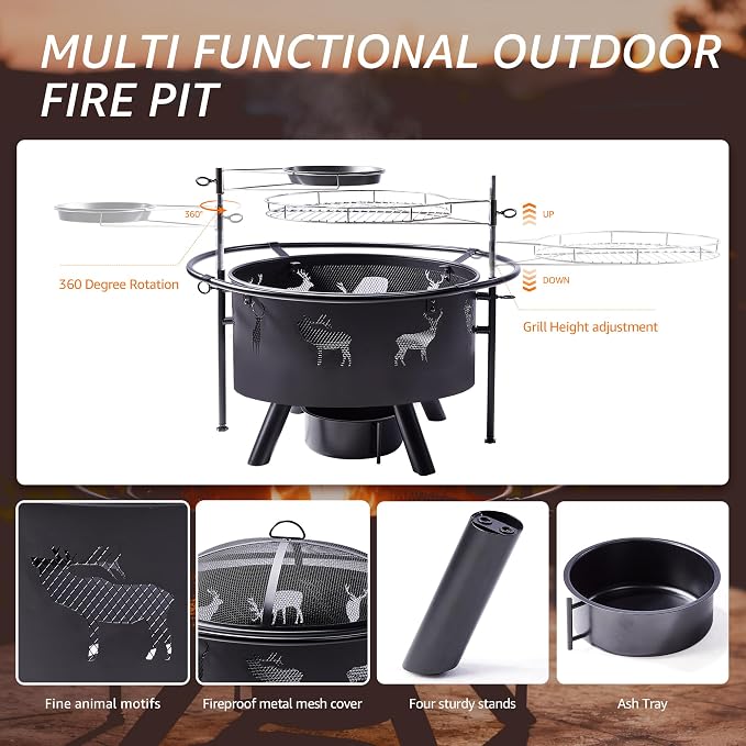 NATURAL EXPRESSIONS 32 Inch Outdoor Fire Pit, Wood Burning Fire Pits - Image 3