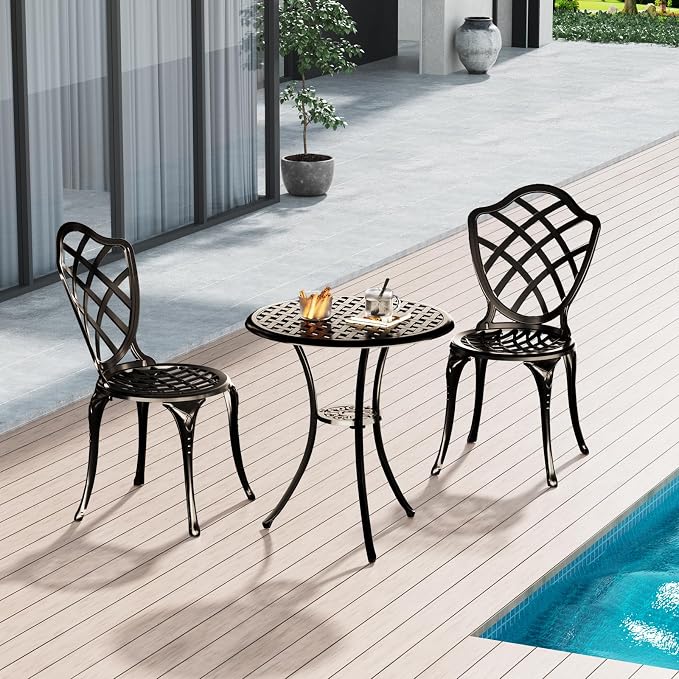 3 Piece Patio Bistro Set, Outdoor Bistro Table and Chairs Set of 2 w/Umbrella - Image 2