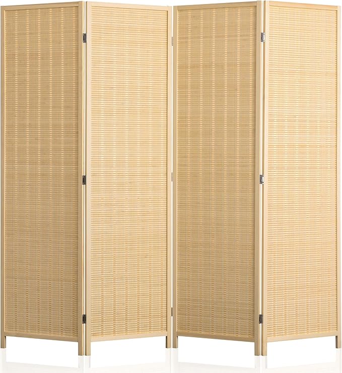 WelFurGeer 4 Panel Bamboo Room Divider, Folding Privacy Screen by WelFurGeer
