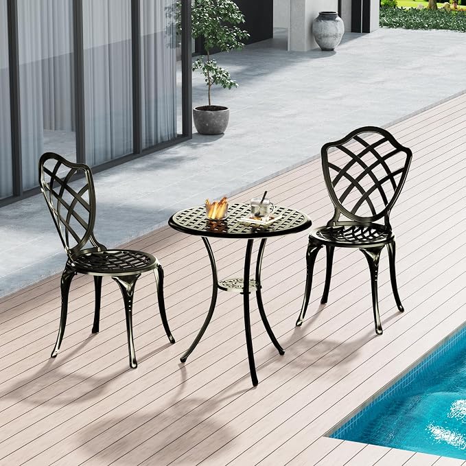 3 Piece Patio Bistro Set, Outdoor Bistro Table and Chairs Set of 2 w/Umbrella - Image 2