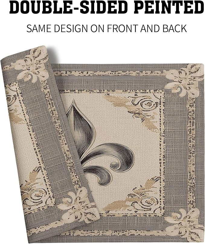 Giwawa Fleur De Lis Placemats Set of 4 Vintage Mardi Gras Washable Place Mat - Image 5
