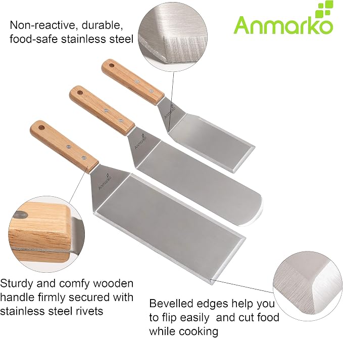 Metal Spatula Set Stainless Steel Hamburger Turner Griddle Flipper Scraper - Image 2