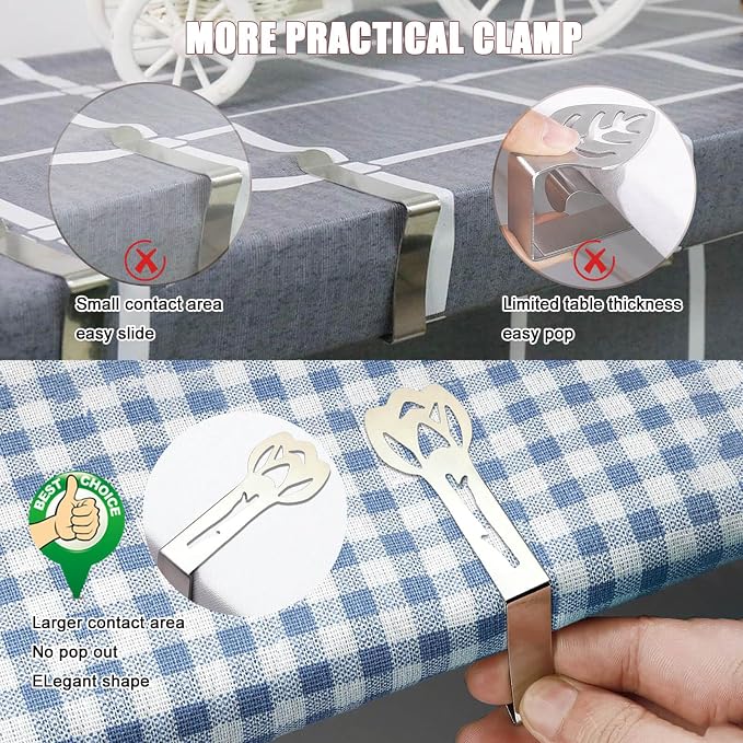 CUNGLIN Tablecloth Clips for Outdoor Tables, Tulip Shape Picnic Table Cloth - Image 5