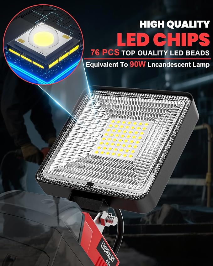 LIVOWALNY 2PCS 30W Cordless LED Work Light Compatible - Image 3