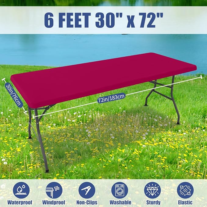 Spandex 6 Foot Rectangle Table Cloth 6 Pack, Elastic Fitted Tablecloths - Image 8