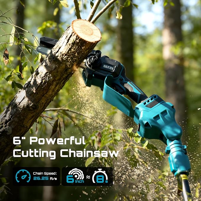 SEESII Cordless Pole Chainsaw, Hedge Trimmer, Pruning Shears, 4000mAh Battery - Image 6