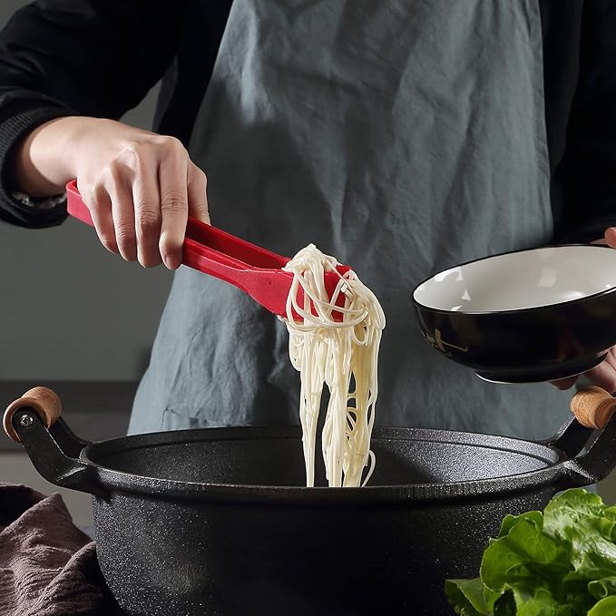 Tongs with Spatula, Silicone-Coated Steel, 11.4 Inch, Red