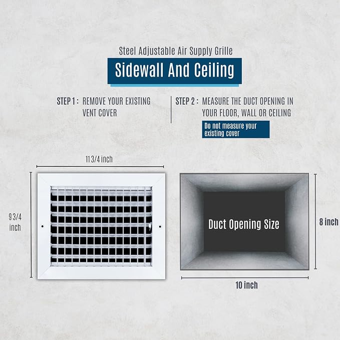 Fits 10x8 Duct Opening Steel Adjustable Air Supply Grille by Handua | Register - Image 2