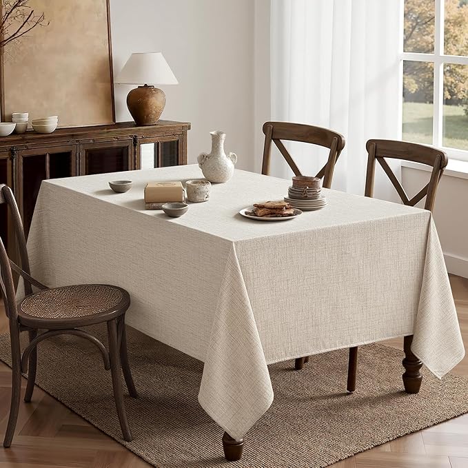 MIULEE Grayish White Linen Polyester Tablecloth 60x104 Inch Spring Rectangle - Image 6