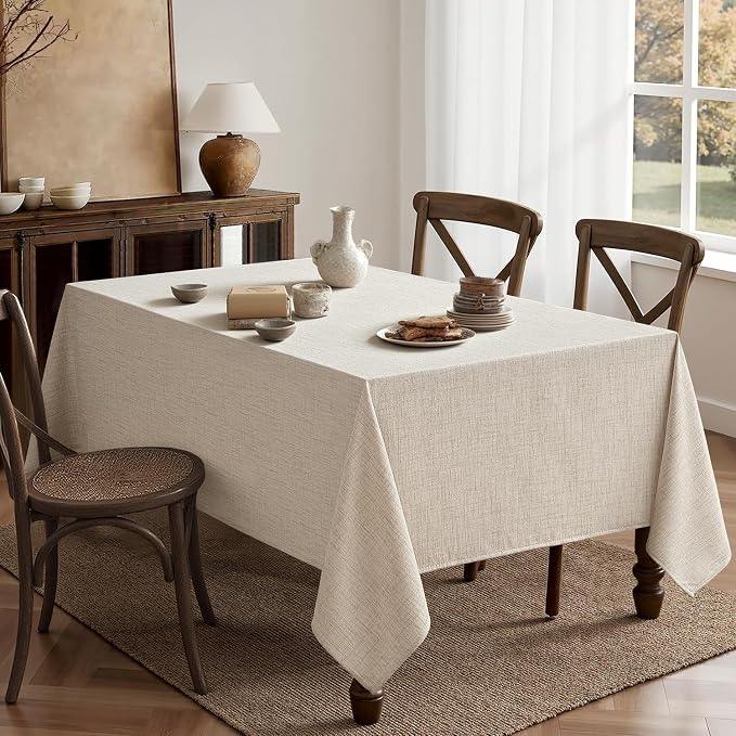MIULEE Grayish White Linen Polyester Tablecloth 60x84 Inch Spring Rectangle - Image 6