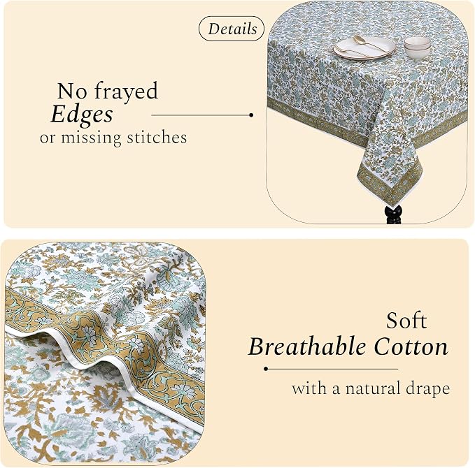 CPC Tablecloth 100% Cotton 70x118 Inch Indian Block Print Rectangle Table Cover - Image 4