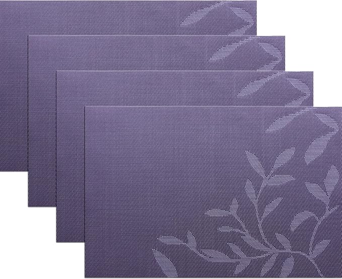 Leaf Placemats Set of 4, Non-Slip Heat-Resistant 18" x 12" Vinyl Washable by PandaPalm