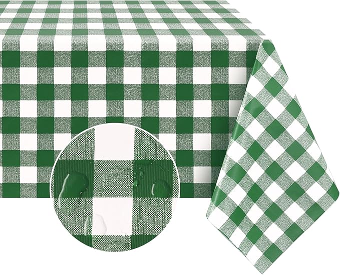 Romanstile Rectangle Vinyl Tablecloth, 100% Waterproof Buffalo Gingham Plastic by Romanstile