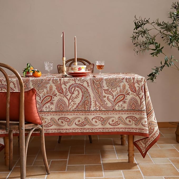 ISAENNE Designer French Red Square Tablecloth, Fall Linen Table Cloth - Image 2