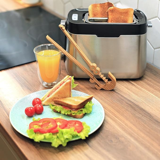 Tongs: Crocodile Shape, One-Piece Ash Wood, Kid-Friendly Design