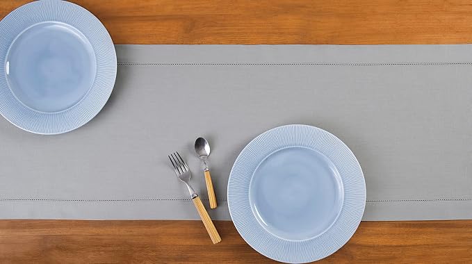 Solino Home Cotton Linen Light Grey Table Runner 120 Inches Long - Image 3