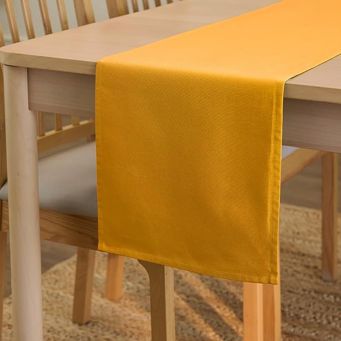Encasa XO Table Runner 13x72 in Long | Cotton Canvas Fabric | Mango Solid Color by EncasaXO