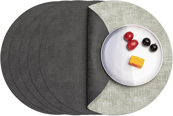 Myir JUN Round Placemats Dual Sided, Faux Leather Place Mats Set of 6 Indoor by MyirJUN