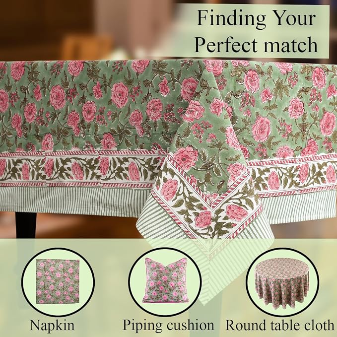 CPC Tablecloth 100% Cotton 72x140 Inch Indian Block Print Rectangle Table Cover - Image 8