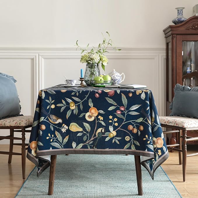 Linen Table Cloth Rectangle, Wrinkle Resistant French Blue Tablecloth Print - Image 3