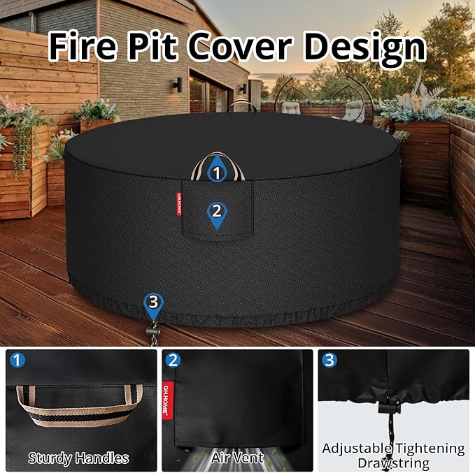 Fire Pit Cover Round for 45-48 inch Fire Pit, 900D Heavy Duty Waterproof - Image 6
