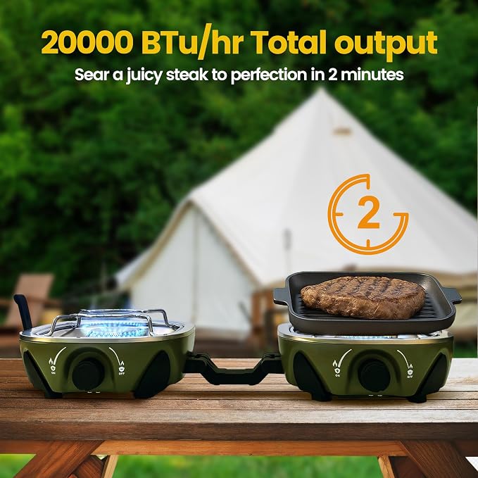 BJIPFO 2 Burner Foldable Camping Stove, Portable Propane Camp Stove, - Image 4