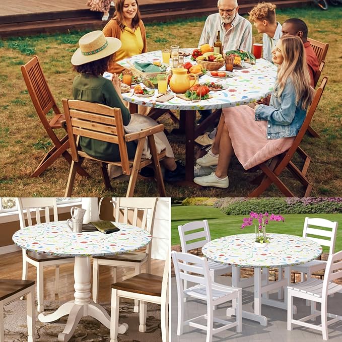 2 Pcs Round Picnic Tablecloth, Waterproof Elastic Fitted Table Covers, Elastic - Image 8